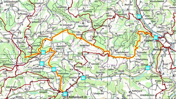 Kartenansicht mit eingezeichneter Wanderroute.